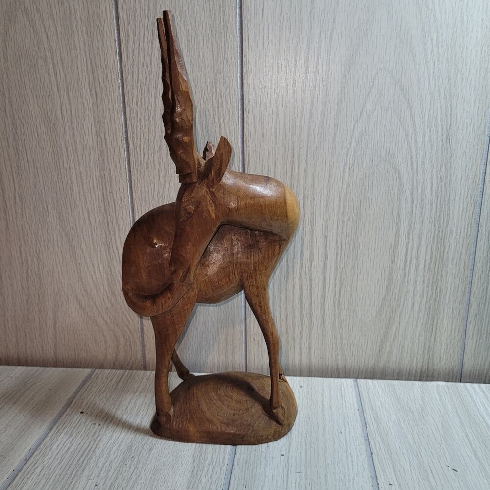 Vtg Handcarved Wooden Gazell Kenya Sculpture Besmo Figurine African MCM